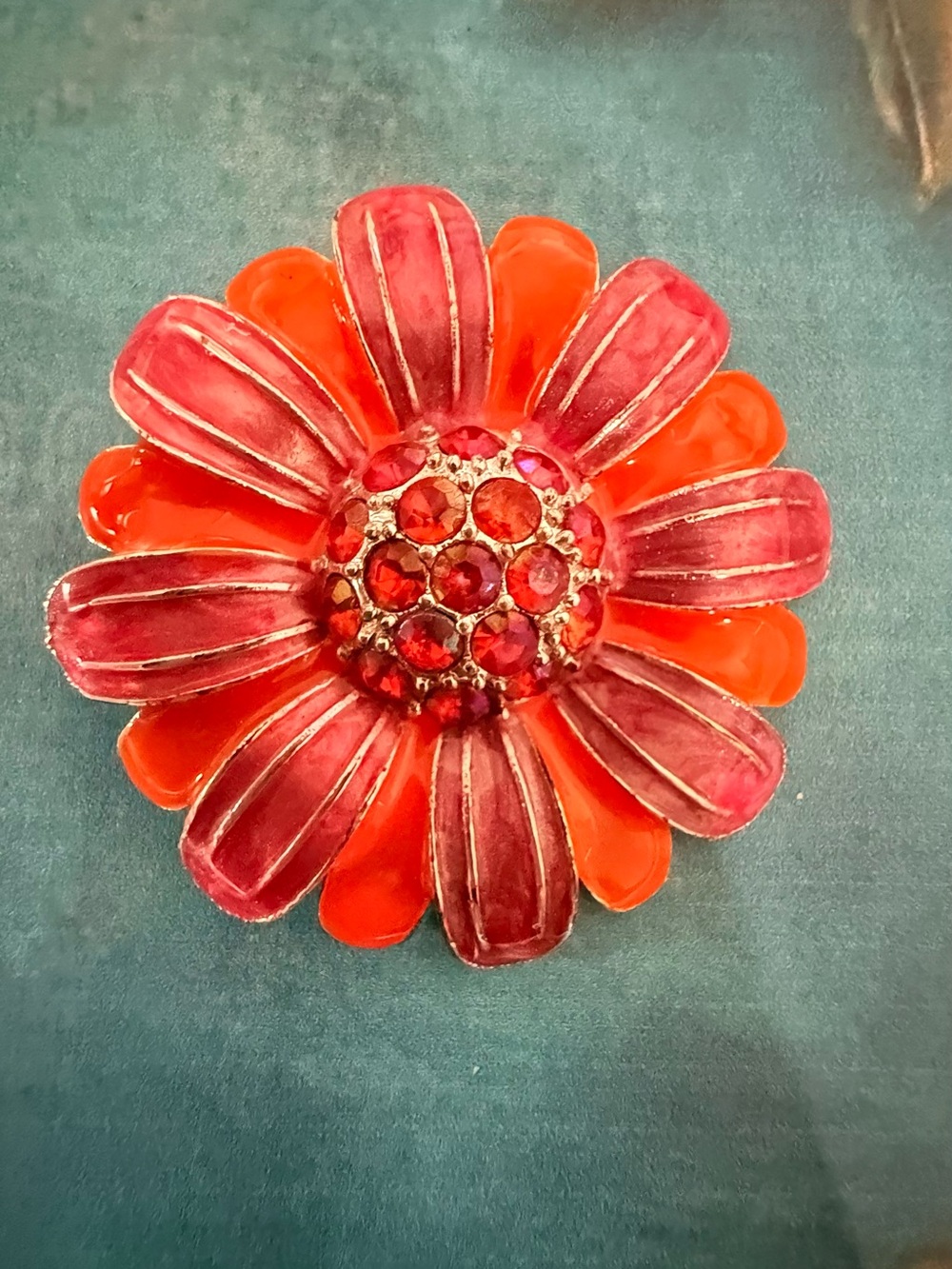 Red and Orange Floral Crystal Statement Brooch